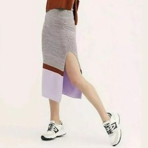 Free People OB962007 Color Block Knit MIDI Skirt with Side Slit Size M